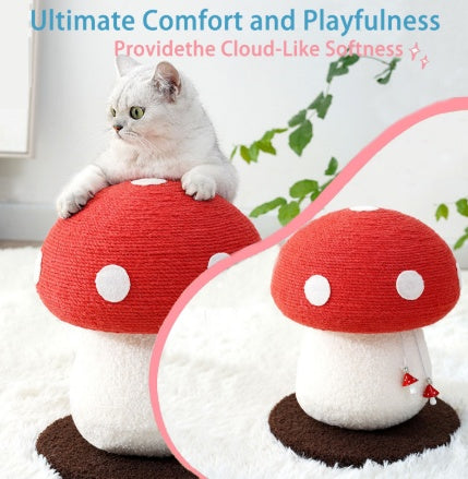 KFX-3599933 Mushroom Cat Climbing Frame with Fluffy Base and Sisal Scratching Post for Cats