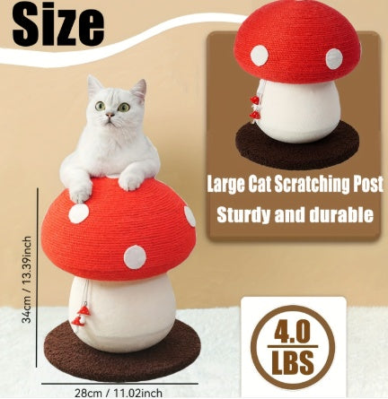 KFX-3599933 Mushroom Cat Climbing Frame with Fluffy Base and Sisal Scratching Post for Cats
