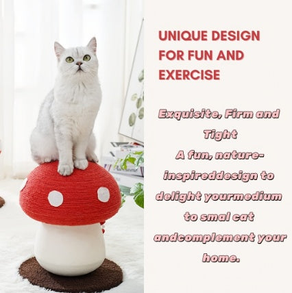 KFX-3599933 Mushroom Cat Climbing Frame with Fluffy Base and Sisal Scratching Post for Cats