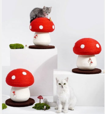 KFX-3599933 Mushroom Cat Climbing Frame with Fluffy Base and Sisal Scratching Post for Cats
