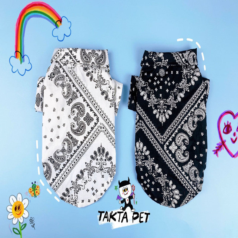 KFX-3600317 Cashew Pattern Cotton Dog Shirts for Small and Large Dogs in Black and White