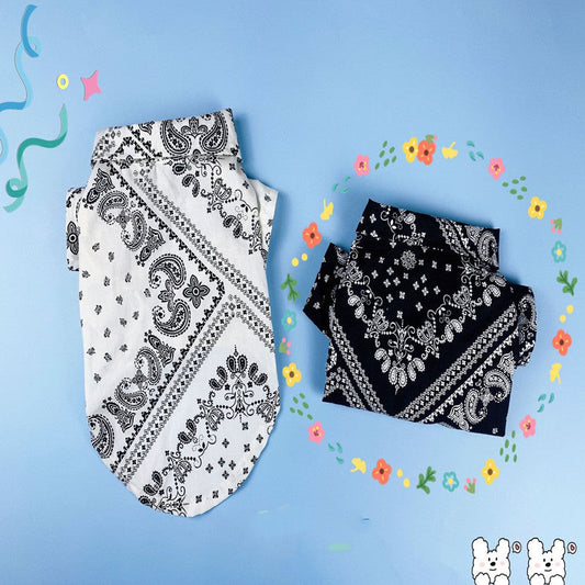 KFX-3600317 Cashew Pattern Cotton Dog Shirts for Small and Large Dogs in Black and White