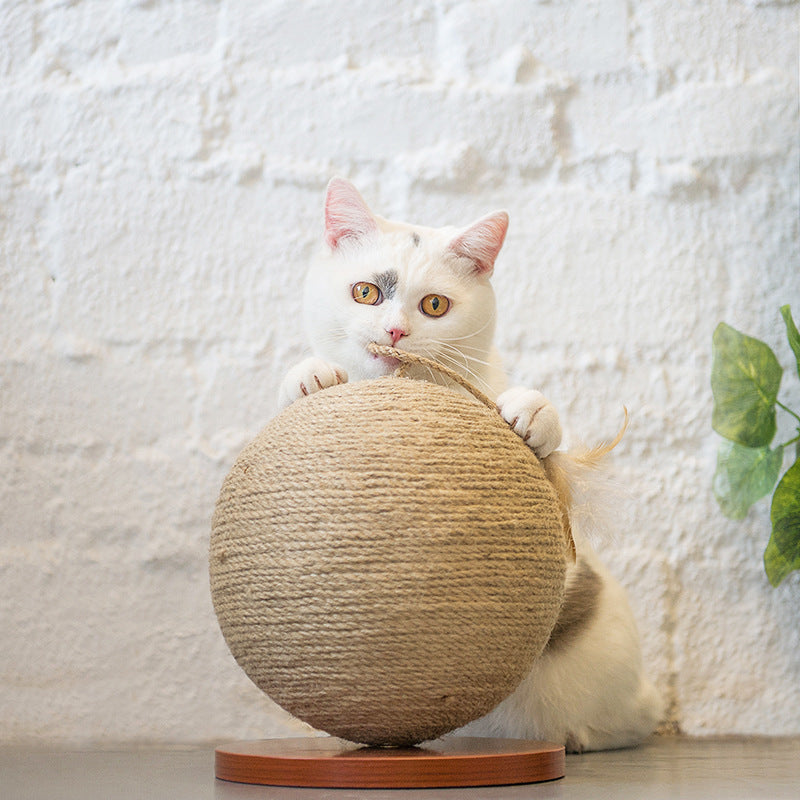 KFX-3603005 Eco-Friendly Hemp Rope Cat Toy - Assorted Ball Sizes in Brown and White