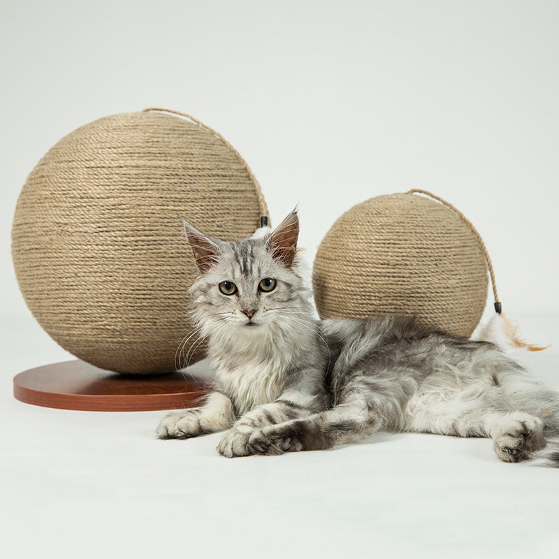 KFX-3603005 Eco-Friendly Hemp Rope Cat Toy - Assorted Ball Sizes in Brown and White