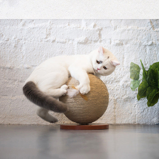 KFX-3603005 Eco-Friendly Hemp Rope Cat Toy - Assorted Ball Sizes in Brown and White