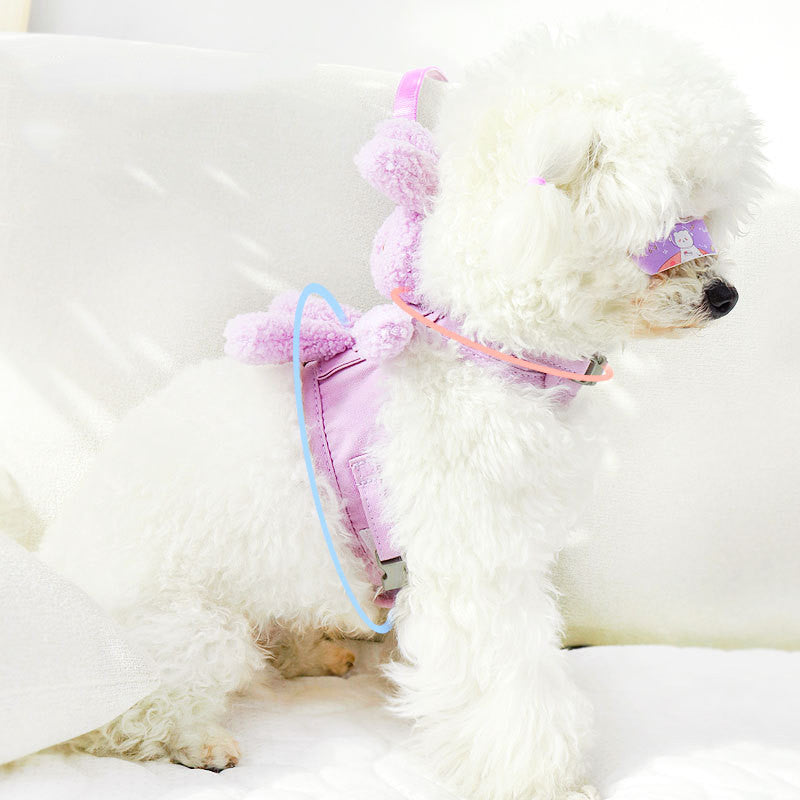 KFX-3603517 Vest-Style Cat and Dog Harness and Leash Set in Purple, Pink, and Off White - Suitable for Pets 3-12 Pounds