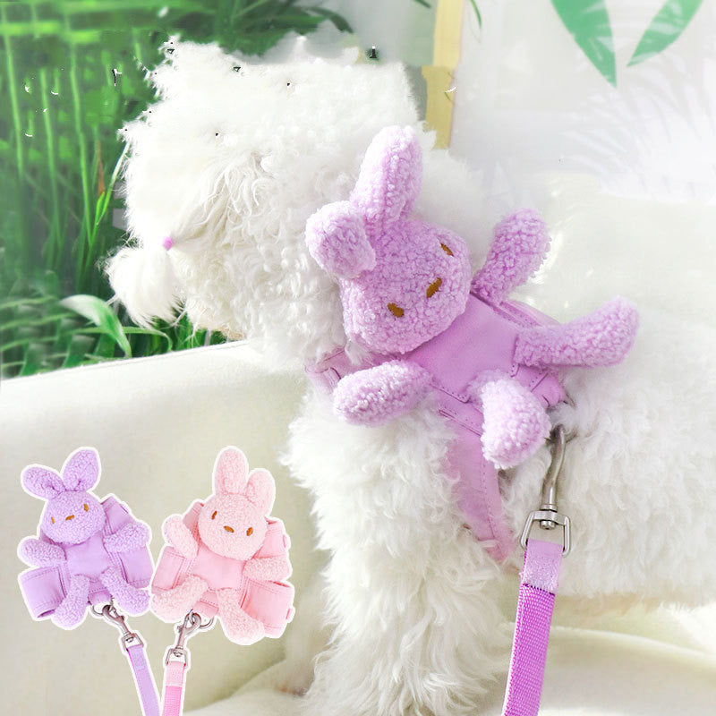 KFX-3603517 Vest-Style Cat and Dog Harness and Leash Set in Purple, Pink, and Off White - Suitable for Pets 3-12 Pounds