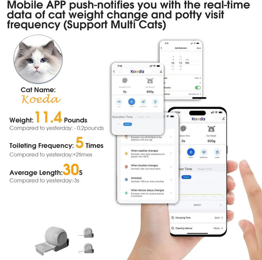 KFX-360531 Automatic Self-Cleaning 70L Cat Litter Box with App Control and Odor Control Features