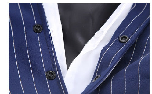 KFX-3607869 Navy Blue Stripe Bow Tie Suit for Large Dogs - Casual Wear for Golden Retrievers