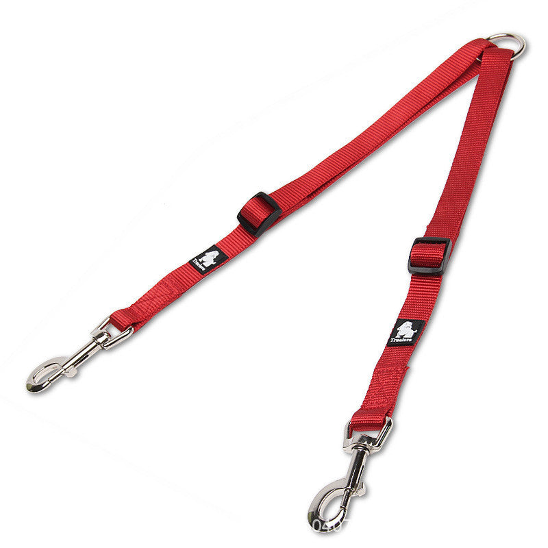 KFX-3609277 Double Head Traction Rope for Dogs - Thick Nylon Strap with Stainless Steel Pull Ring and Buckle, Available in Rose Red, Black, Red