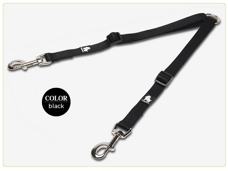 KFX-3609277 Double Head Traction Rope for Dogs - Thick Nylon Strap with Stainless Steel Pull Ring and Buckle, Available in Rose Red, Black, Red