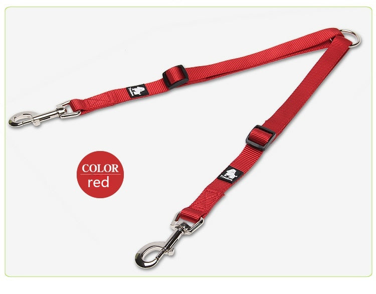 KFX-3609277 Double Head Traction Rope for Dogs - Thick Nylon Strap with Stainless Steel Pull Ring and Buckle, Available in Rose Red, Black, Red