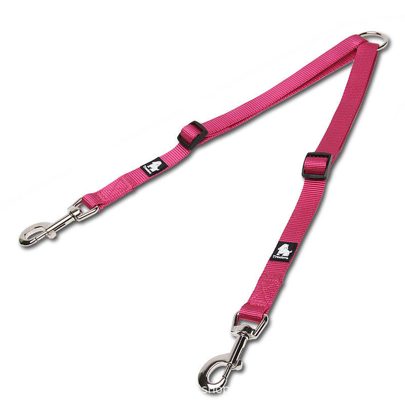 KFX-3609277 Double Head Traction Rope for Dogs - Thick Nylon Strap with Stainless Steel Pull Ring and Buckle, Available in Rose Red, Black, Red