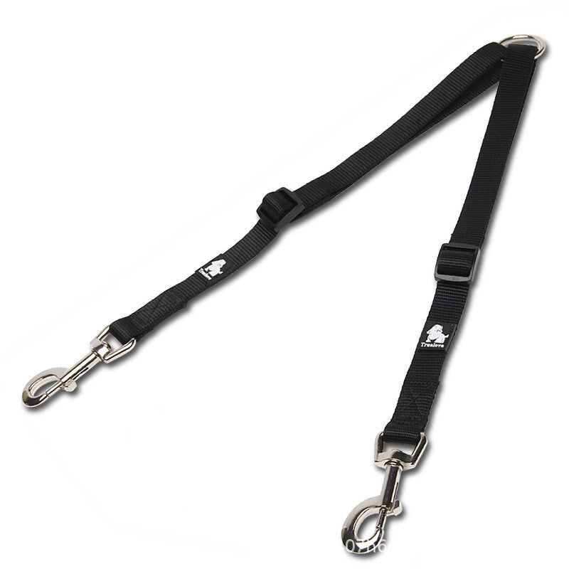 KFX-3609277 Double Head Traction Rope for Dogs - Thick Nylon Strap with Stainless Steel Pull Ring and Buckle, Available in Rose Red, Black, Red