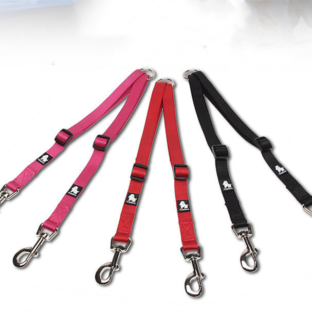 KFX-3609277 Double Head Traction Rope for Dogs - Thick Nylon Strap with Stainless Steel Pull Ring and Buckle, Available in Rose Red, Black, Red
