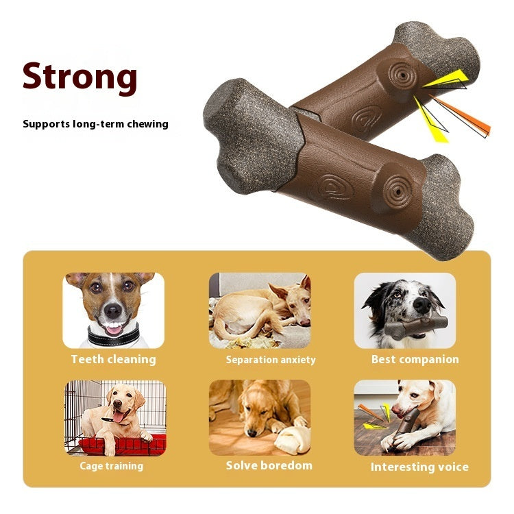KFX-3613885 Dog Toy with Sound Tip Ball, Bite-Resistant Molar Rod Branches, Plastic Material, Wood Color