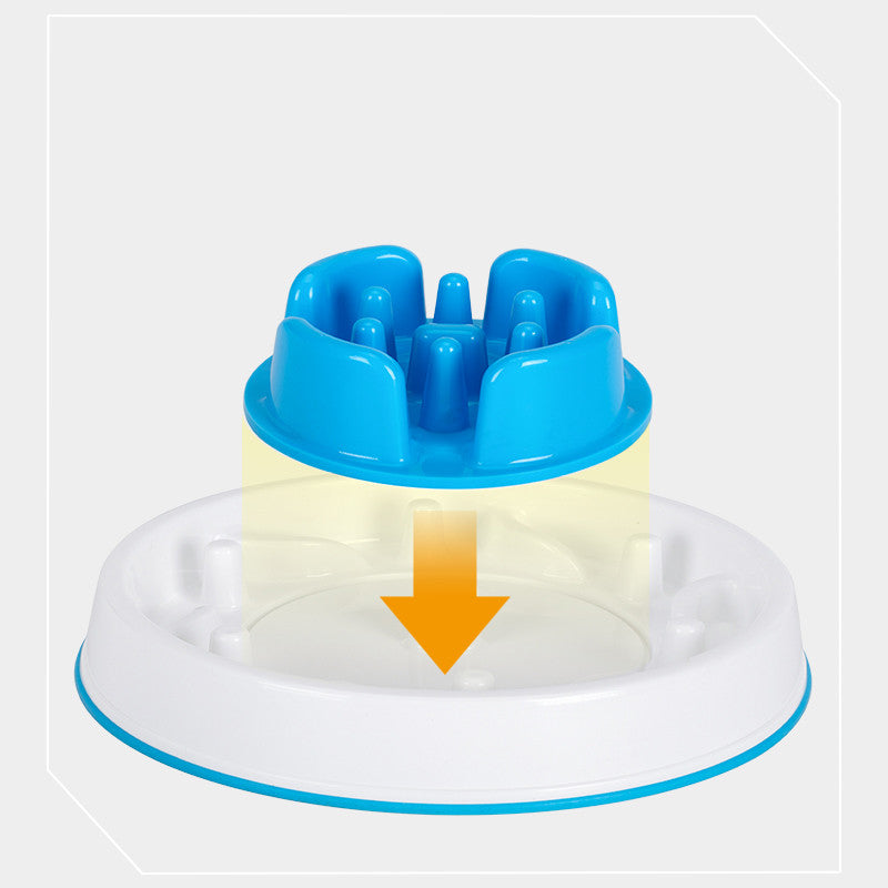 KFX-3615421 Round Anti-Knock Slow Feed Dog Bowl - White and Blue, 5.5 cm Height, Indoor Use