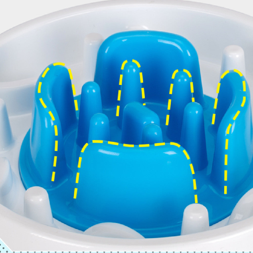 KFX-3615421 Round Anti-Knock Slow Feed Dog Bowl - White and Blue, 5.5 cm Height, Indoor Use