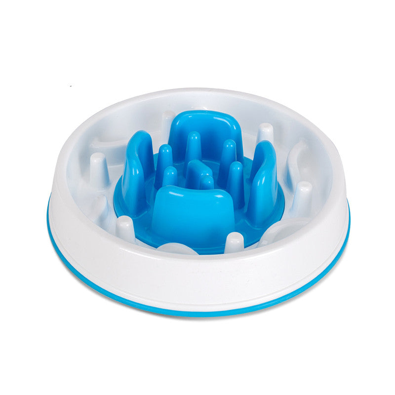 KFX-3615421 Round Anti-Knock Slow Feed Dog Bowl - White and Blue, 5.5 cm Height, Indoor Use