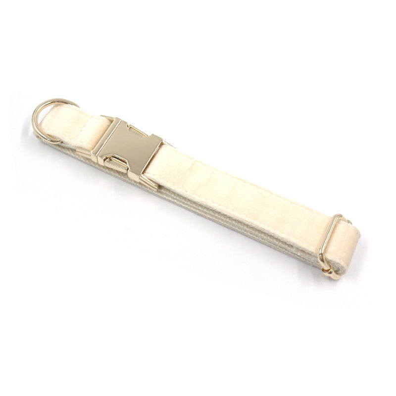 KFX-3617085 Cream Velvet Dog Collar with Gold Buckle and Bow Tie, Multiple Sizes Available