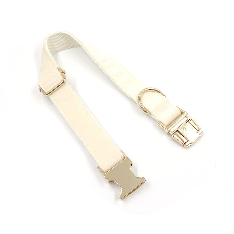 KFX-3617085 Cream Velvet Dog Collar with Gold Buckle and Bow Tie, Multiple Sizes Available