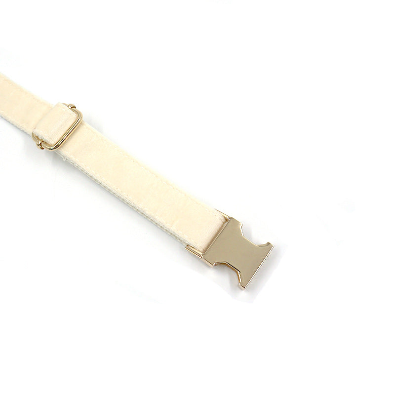 KFX-3617085 Cream Velvet Dog Collar with Gold Buckle and Bow Tie, Multiple Sizes Available