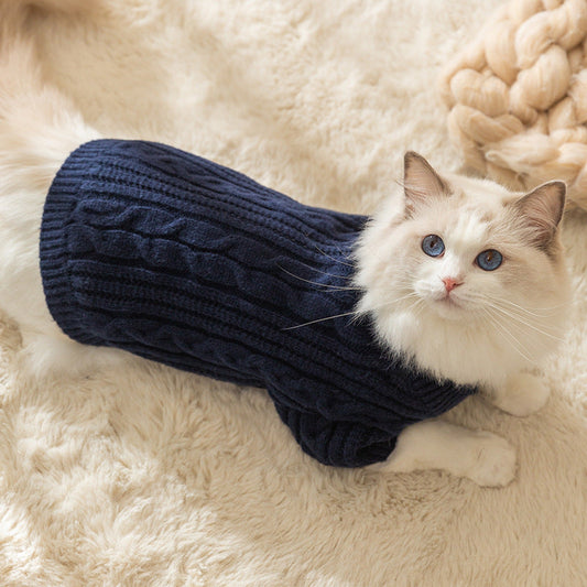KFX-3619005 Warm Solid Color Pet Sweater for Cats - Casual Anti-Lint Design in Bondi Blue and Jass Gray