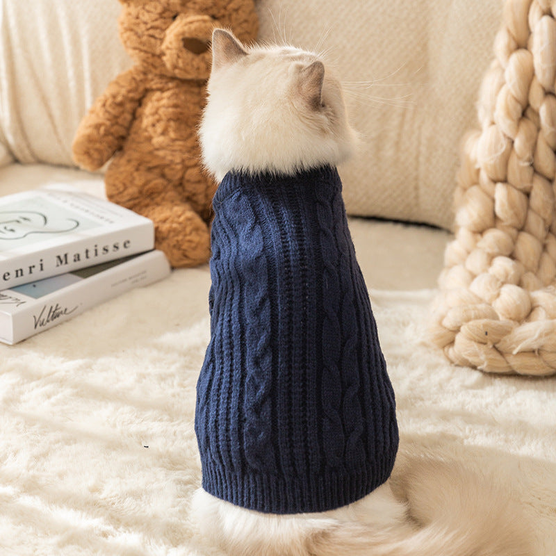 KFX-3619005 Warm Solid Color Pet Sweater for Cats - Casual Anti-Lint Design in Bondi Blue and Jass Gray
