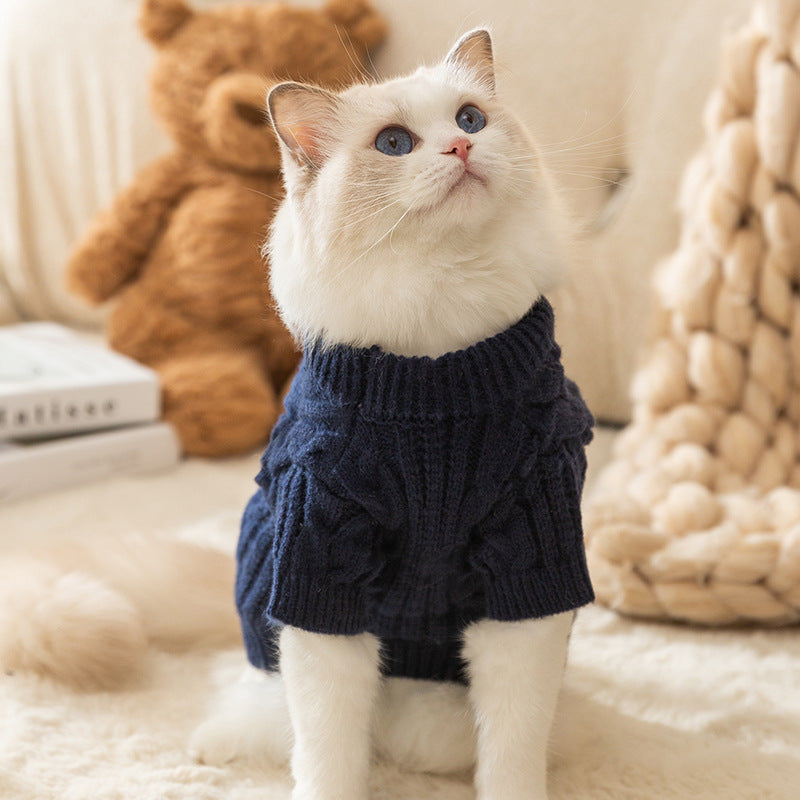 KFX-3619005 Warm Solid Color Pet Sweater for Cats - Casual Anti-Lint Design in Bondi Blue and Jass Gray