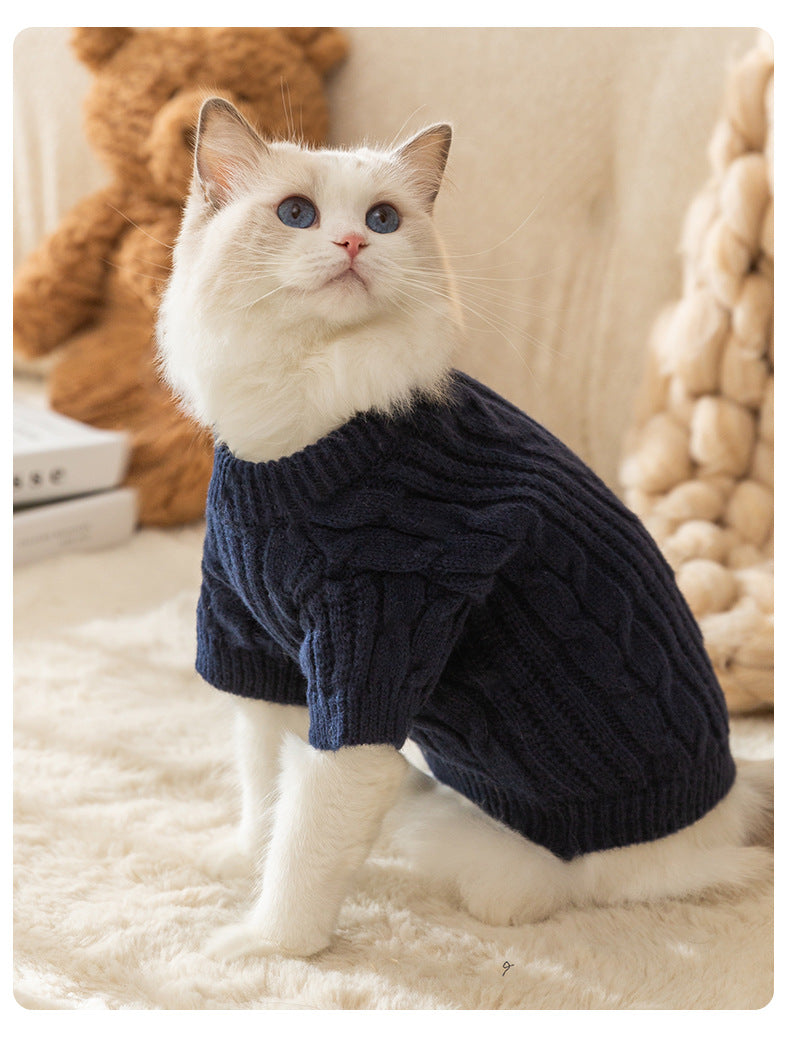 KFX-3619005 Warm Solid Color Pet Sweater for Cats - Casual Anti-Lint Design in Bondi Blue and Jass Gray