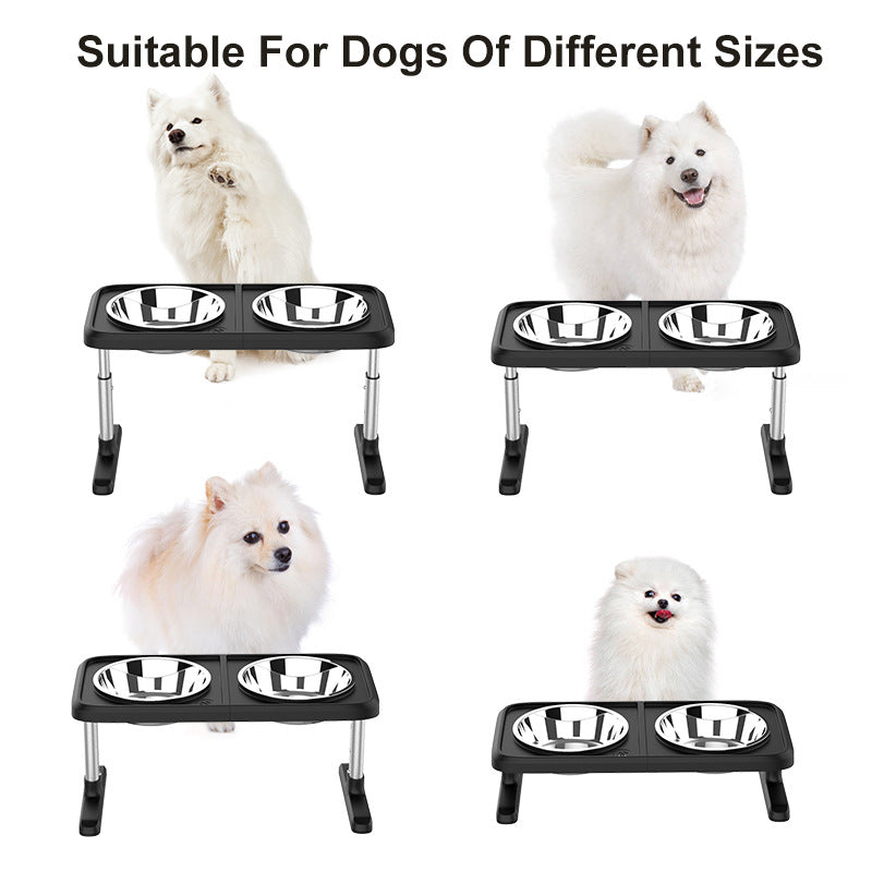 KFX-3621181 Multi-Level Folding Dog Bowl Tray - Adjustable Stainless Steel Pet Dish in Black