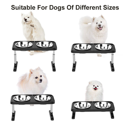 KFX-3621181 Multi-Level Folding Dog Bowl Tray - Adjustable Stainless Steel Pet Dish in Black