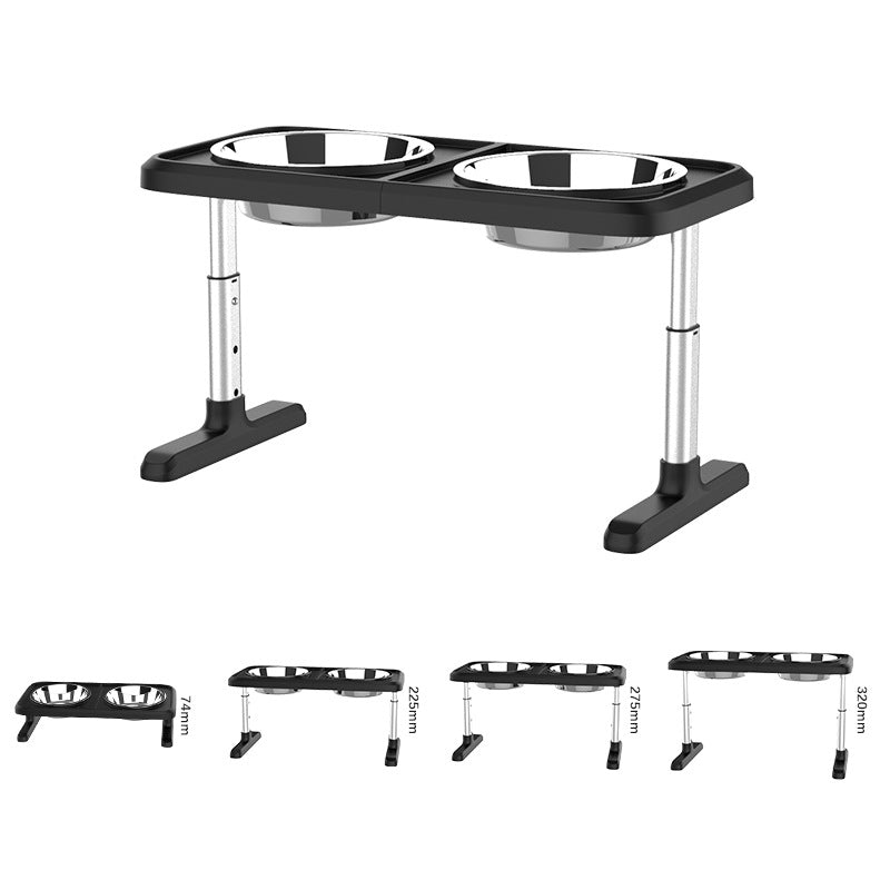KFX-3621181 Multi-Level Folding Dog Bowl Tray - Adjustable Stainless Steel Pet Dish in Black