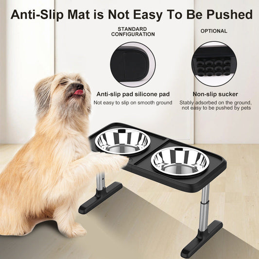 KFX-3621181 Multi-Level Folding Dog Bowl Tray - Adjustable Stainless Steel Pet Dish in Black