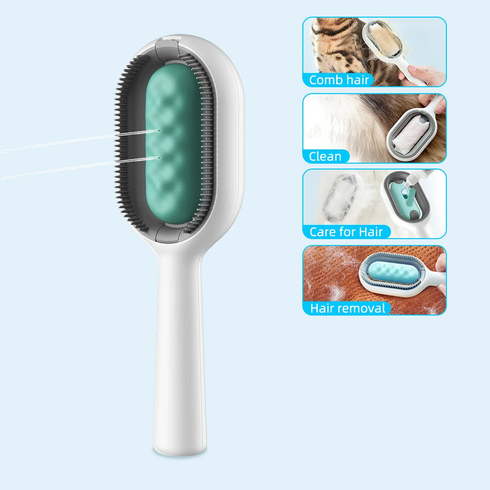 KFX-3624253 Water-Activated 4-in-1 Cat Grooming Brush with Double-Sided Hair Removal and Cleaning Function
