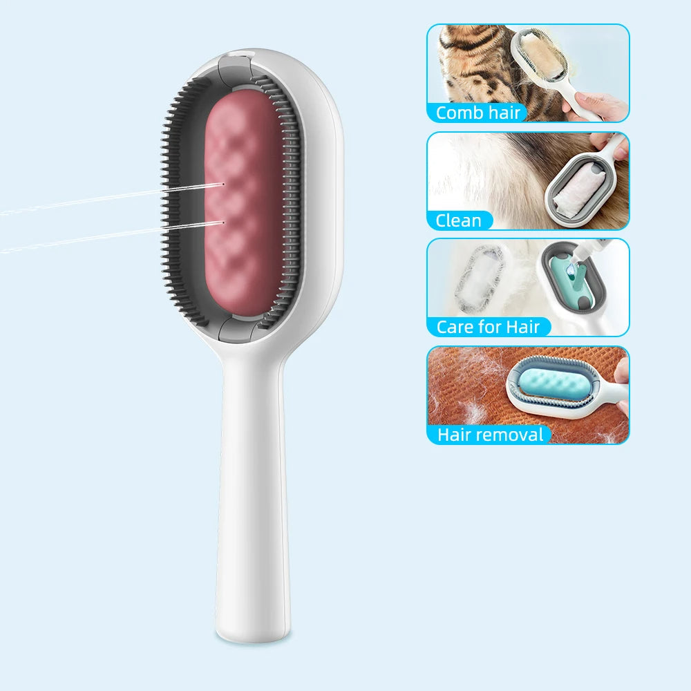 KFX-3624253 Water-Activated 4-in-1 Cat Grooming Brush with Double-Sided Hair Removal and Cleaning Function