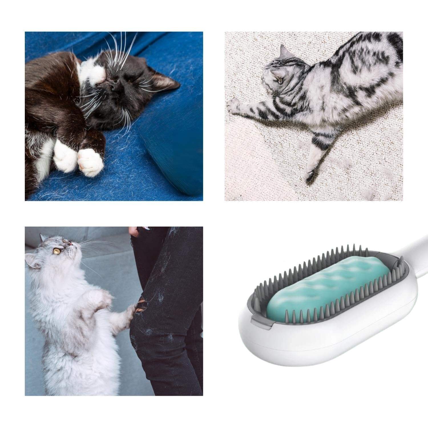 KFX-3624253 Water-Activated 4-in-1 Cat Grooming Brush with Double-Sided Hair Removal and Cleaning Function