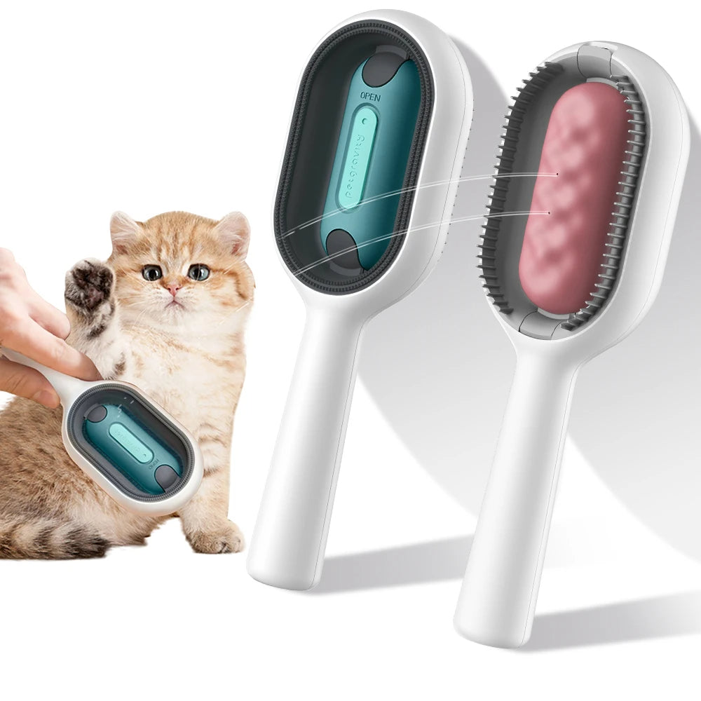 KFX-3624253 Water-Activated 4-in-1 Cat Grooming Brush with Double-Sided Hair Removal and Cleaning Function