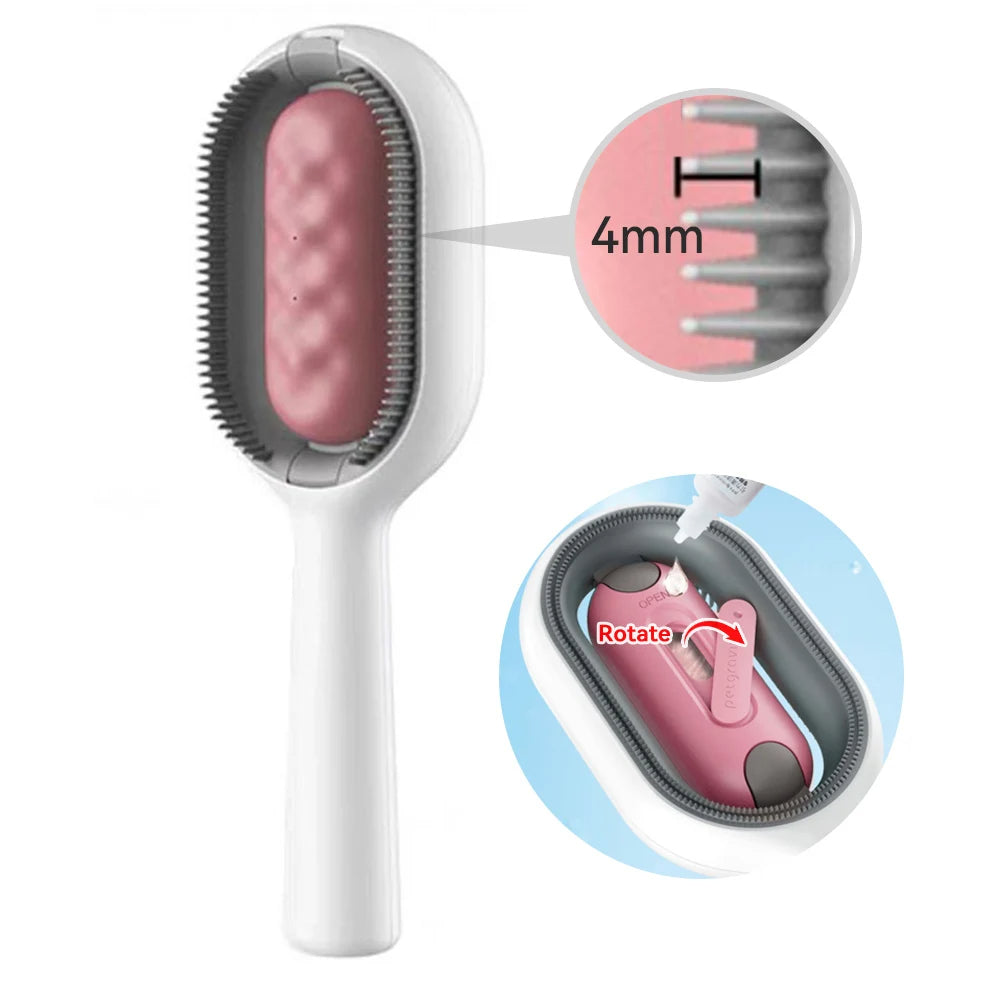 KFX-3624253 Water-Activated 4-in-1 Cat Grooming Brush with Double-Sided Hair Removal and Cleaning Function