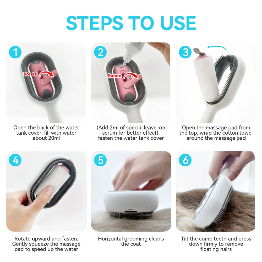 KFX-3624253 Water-Activated 4-in-1 Cat Grooming Brush with Double-Sided Hair Removal and Cleaning Function