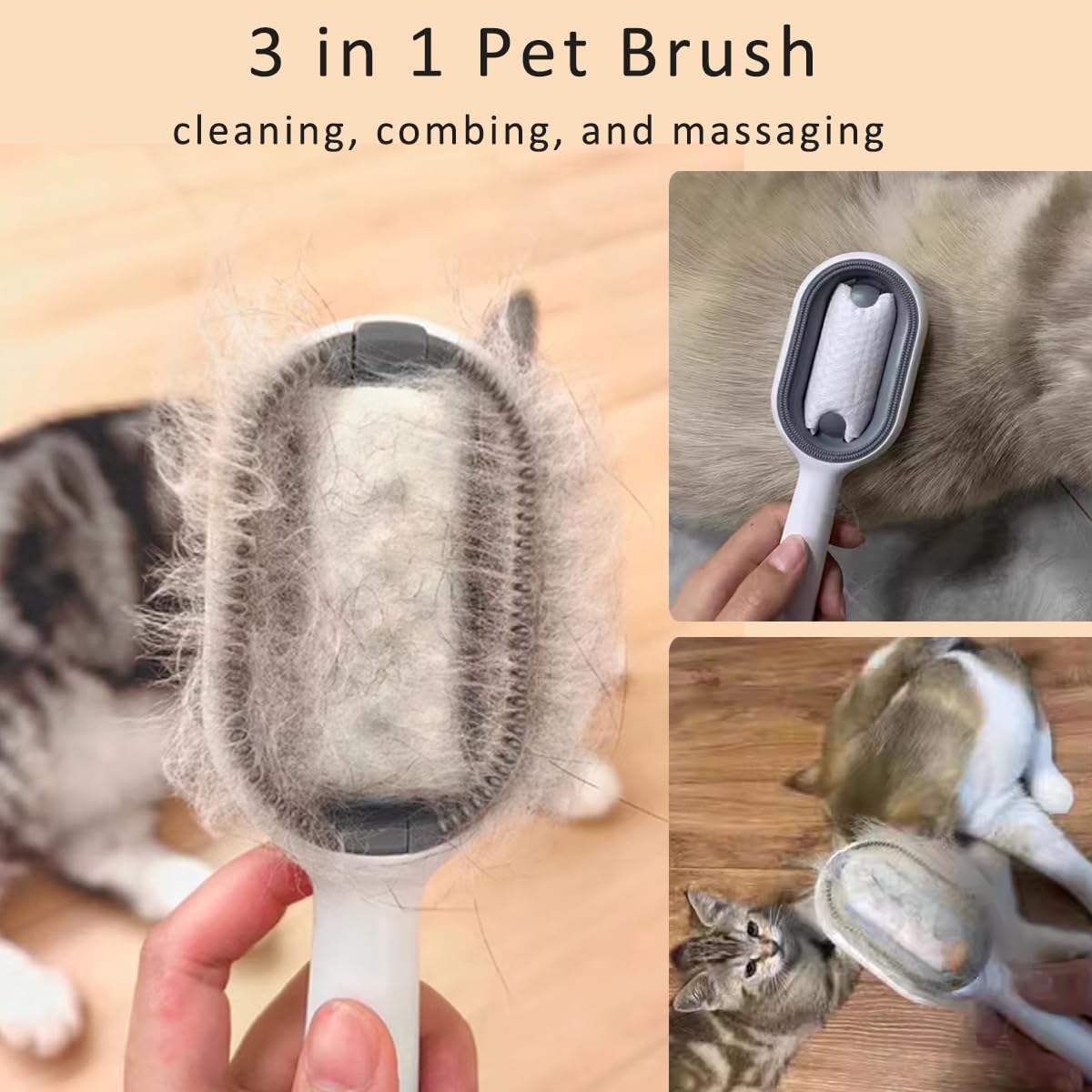 KFX-3624253 Water-Activated 4-in-1 Cat Grooming Brush with Double-Sided Hair Removal and Cleaning Function