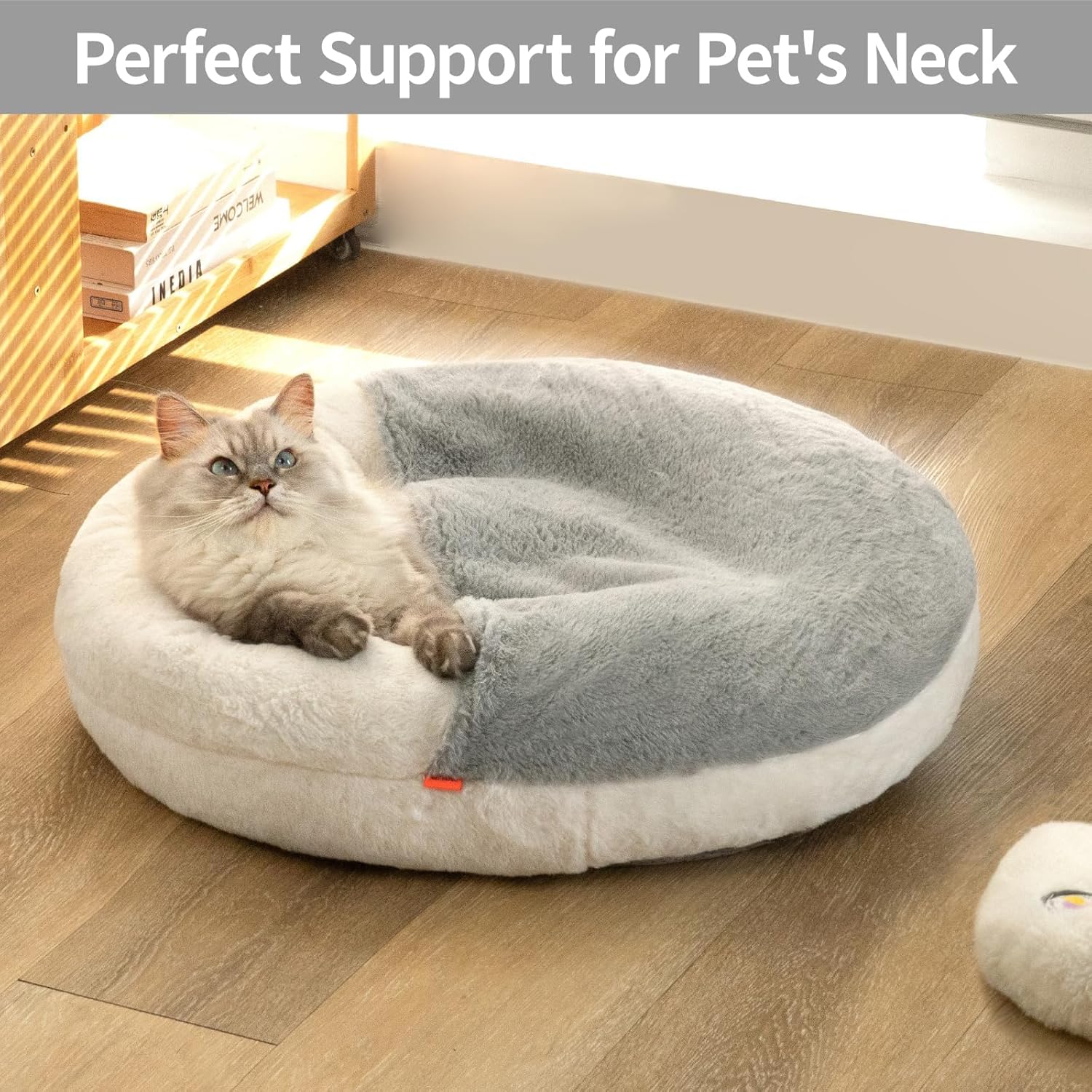 KFX-3625405 Washable Enclosed Cat Bed Cave with Non-Slip Base for Cats & Small Dogs, 22'' x 22'', Soft Faux Fur & Cotton
