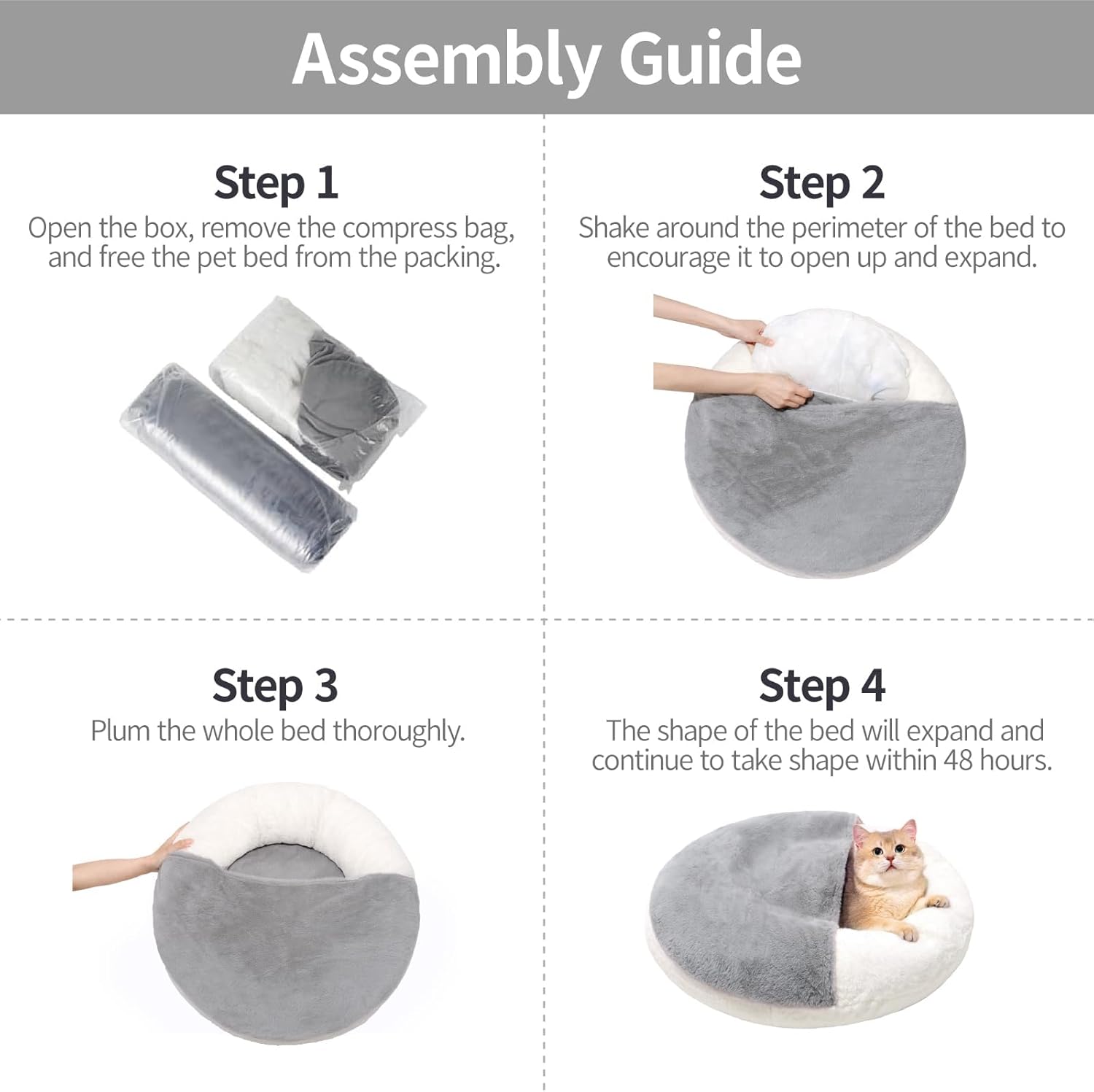KFX-3625405 Washable Enclosed Cat Bed Cave with Non-Slip Base for Cats & Small Dogs, 22'' x 22'', Soft Faux Fur & Cotton