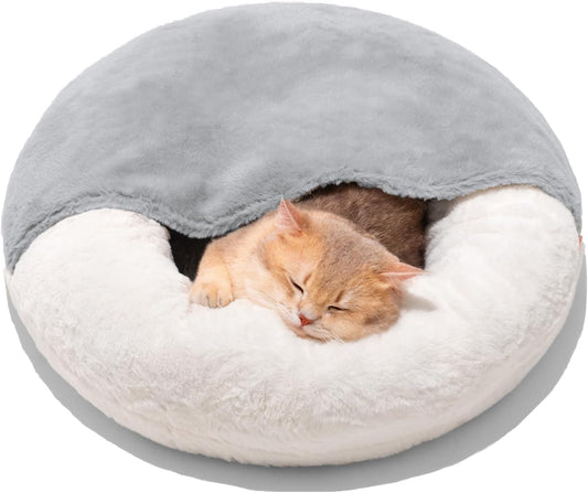 KFX-3625405 Washable Enclosed Cat Bed Cave with Non-Slip Base for Cats & Small Dogs, 22'' x 22'', Soft Faux Fur & Cotton
