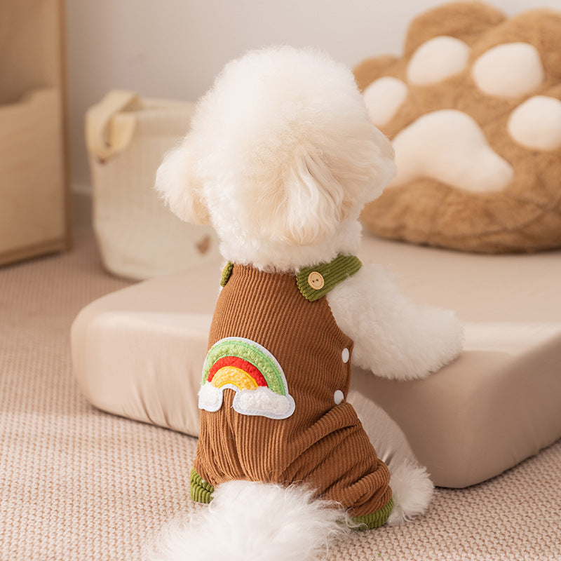 KFX-3625533 Rainbow Corduroy Dog Jumpsuit Overalls for Small Dogs - Warm Autumn-Winter Puppy Pants