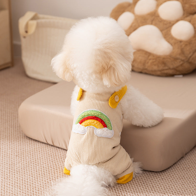 KFX-3625533 Rainbow Corduroy Dog Jumpsuit Overalls for Small Dogs - Warm Autumn-Winter Puppy Pants
