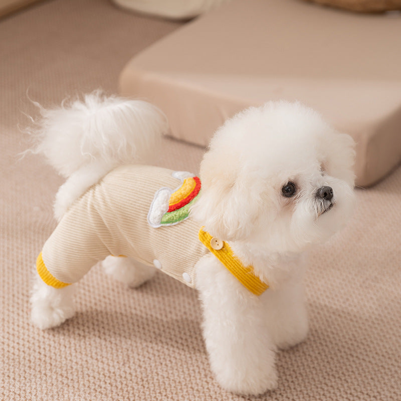 KFX-3625533 Rainbow Corduroy Dog Jumpsuit Overalls for Small Dogs - Warm Autumn-Winter Puppy Pants