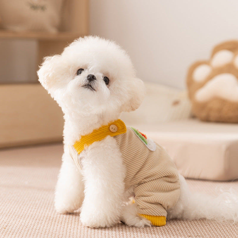KFX-3625533 Rainbow Corduroy Dog Jumpsuit Overalls for Small Dogs - Warm Autumn-Winter Puppy Pants