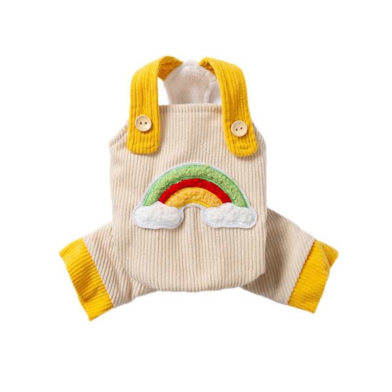 KFX-3625533 Rainbow Corduroy Dog Jumpsuit Overalls for Small Dogs - Warm Autumn-Winter Puppy Pants