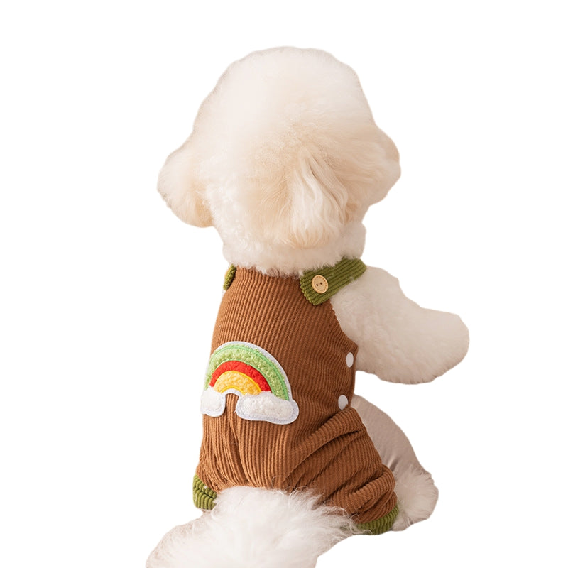 KFX-3625533 Rainbow Corduroy Dog Jumpsuit Overalls for Small Dogs - Warm Autumn-Winter Puppy Pants